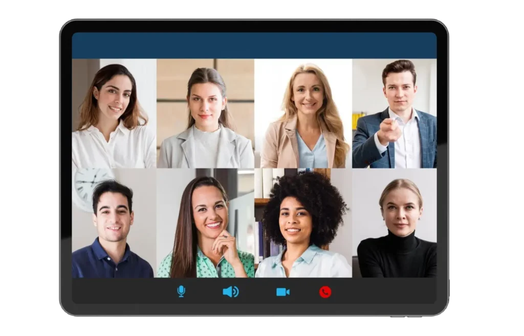 Tablet Mostrando una Videoconferencia de Grupo